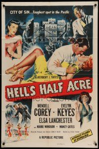 6b377 HELL'S HALF ACRE 1sh '54 Wendell Corey romances sexy Evelyn Keyes in Hawaii!