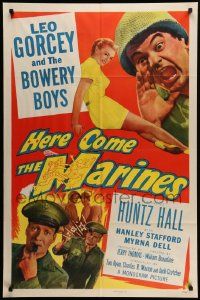6b380 HERE COME THE MARINES 1sh '52 wacky Huntz Hall is made a sergeant, and ruins the Corps!