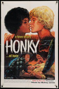 6b392 HONKY 1sh '71 Ben Kudo interracial love artwork, a love story of hate!