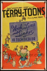 6b393 HOOK, LINE & SINKER 1sh '39 great wacky artwork of Terry-Toons characters!