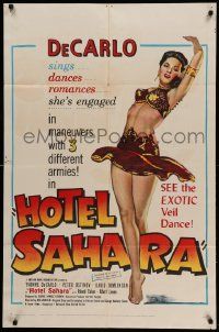 6b400 HOTEL SAHARA 1sh '51 full-length artwork of sexy exotic veil dancer Yvonne De Carlo!