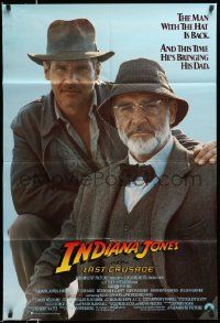 6b411 INDIANA JONES & THE LAST CRUSADE int'l 1sh '89 blue style, image of Harrison Ford & Connery!
