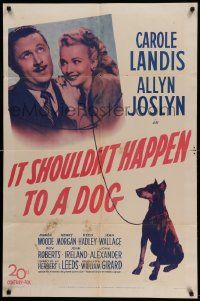 6b418 IT SHOULDN'T HAPPEN TO A DOG 1sh '46 c/u of Carole Landis & Allyn Joslyn with Doberman!