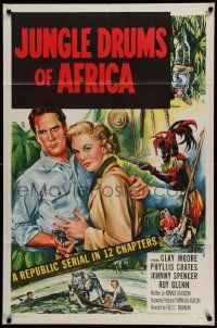 6b433 JUNGLE DRUMS OF AFRICA 1sh '52 Clayton Moore with gun & Phyllis Coates, Republic serial!