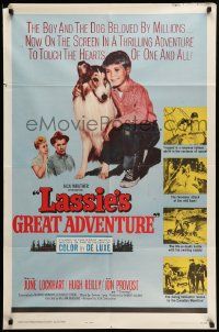 6b453 LASSIE'S GREAT ADVENTURE 1sh '63 most classic Collie dog & boy in hot air balloon!