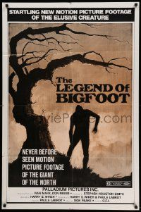 6b455 LEGEND OF BIGFOOT 1sh '76 cool artwork of the elusive creature standing by tree!