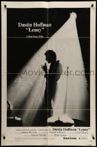 6b456 LENNY style A 1sh '74 cool image of Dustin Hoffman as comedian Lenny Bruce at microphone!