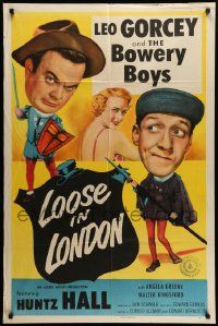 6b466 LOOSE IN LONDON 1sh '53 wacky image of Bowery Boys Leo Gorcey & Huntz Hall!