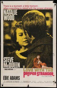6b475 LOVE WITH THE PROPER STRANGER 1sh '64 romantic close up of Natalie Wood & Steve McQueen!