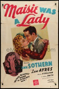 6b482 MAISIE WAS A LADY 1sh '41 blonde bonfire Ann Sothern is in society with Lew Ayres now!