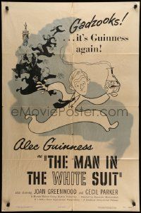 6b485 MAN IN THE WHITE SUIT 1sh '52 wacky art of scientist inventor Alec Guinness in laboratory!