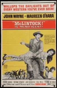 6b501 McLINTOCK 26x40 1sh '63 best image of John Wayne giving Maureen O'Hara a spanking!