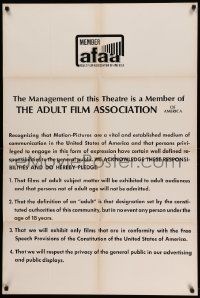 6b504 MEMBER AFAA 1sh '70s Adult Film Association of America, conform to Free Speech provisions!