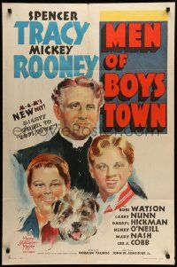 6b505 MEN OF BOYS TOWN style C 1sh '41 Spencer Tracy as Father Flanagan, Mickey Rooney, Vincentini!