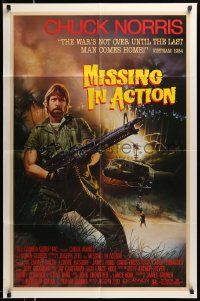 6b515 MISSING IN ACTION 1sh '84 cool Watts artwork of Chuck Norris in Vietnam!
