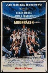6b524 MOONRAKER int'l advance 1sh '79 art of Roger Moore as Bond in space by Goozee!