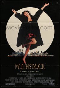 6b526 MOONSTRUCK 1sh '87 Nicholas Cage, Olympia Dukakis, Cher in front of NYC skyline!
