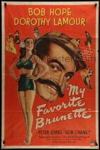 6b535 MY FAVORITE BRUNETTE style A 1sh '47 Bob Hope & full-length sexy Dorothy Lamour in swimsuit!