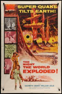 6b553 NIGHT THE WORLD EXPLODED 1sh '57 a super-quake tilts the Earth, wild disaster artwork!