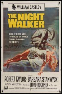 6b554 NIGHT WALKER 1sh '65 William Castle, Robert Taylor, Barbara Stanwyck, Reynold Brown art!