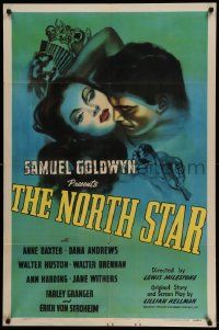 6b558 NORTH STAR 1sh '43 art of sexy Anne Baxter & Farley Granger burning with love & hate!