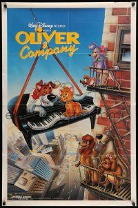 6b568 OLIVER & COMPANY 1sh '88 art of Walt Disney cats & dogs in New York City by Bill Morrison!