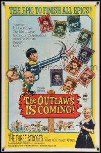 6b584 OUTLAWS IS COMING 1sh '65 The Three Stooges with Curly-Joe are wacky cowboys!