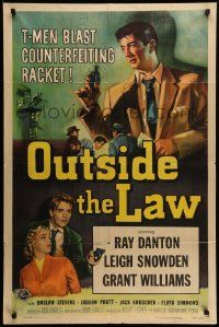 6b585 OUTSIDE THE LAW 1sh '56 art of Treasury Man Ray Danton who blasts a counterfeiting racket!