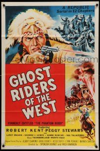 6b601 PHANTOM RIDER 1sh R54 Republic serial, Native American w/gun, Ghost Riders of the West!