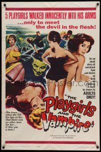 6b610 PLAYGIRLS & THE VAMPIRE 1sh '63 they walked innocently into his arms only to meet the devil!