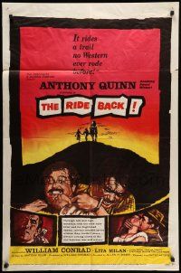 6b640 RIDE BACK 1sh '57 different artwork of Anthony Quinn choking William Conrad!