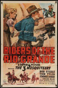 6b642 RIDERS OF THE RIO GRANDE 1sh '43 pretty Lorraine Miller with The Three Mesquiteers!