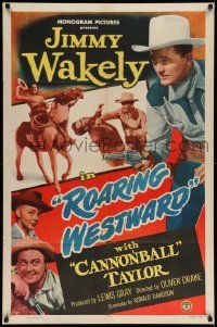 6b652 ROARING WESTWARD 1sh '49 cowboy Jimmy Wakely w/gun drawn, Dub 'Cannonball' Taylor!