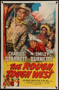 6b658 ROUGH TOUGH WEST 1sh '52 Cravath art of Starrett as the Durango Kid & firefighter Smiley!