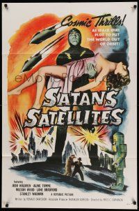6b673 SATAN'S SATELLITES 1sh '58 space spies plot to put the world out of orbit, cool sexy art!