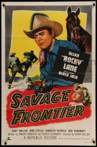 6b678 SAVAGE FRONTIER 1sh '53 Rocky Lane delivers uppercut to bad guy Roy Barcroft!