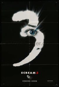 6b689 SCREAM 3 int'l teaser 1sh '00 Wes Craven, cool close-up of Neve Campbell in number 3!