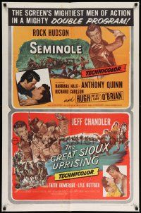 6b700 SEMINOLE/GREAT SIOUX UPRISING 1sh '58 cool art from western action double-bill