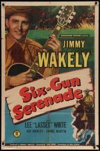 6b717 SIX-GUN SERENADE 1sh '47 singing cowboy Jimmy Wakely with guitar & on horseback!