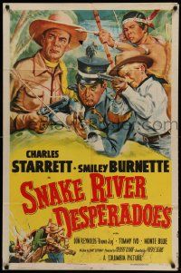 6b731 SNAKE RIVER DESPERADOES 1sh '51 art of Charles Starrett & Smiley Burnette by Glenn Cravath!