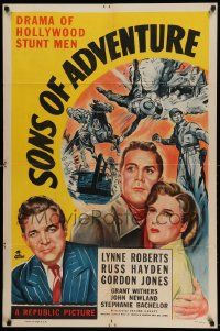 6b734 SONS OF ADVENTURE 1sh '48 Lynne Roberts, Russell Hayden, story of Hollywood's stunt-men!