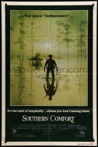 6b736 SOUTHERN COMFORT 1sh '81 Walter Hill, Keith Carradine, cool image of hunter in swamp!