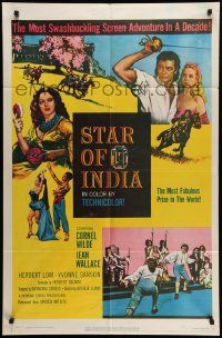 6b747 STAR OF INDIA 1sh '56 Cornel Wilde, Jean Wallace, Herbert Lom!