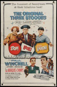 6b757 STOP LOOK & LAUGH 1sh '60 Three Stooges, Larry, Moe & Curly + chimpanzees & dummy!