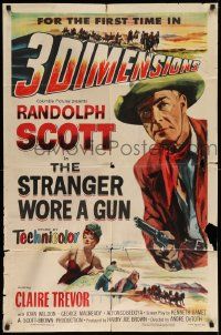 6b764 STRANGER WORE A GUN 3D 1sh '53 Randolph Scott for the first time in 3 dimensions!