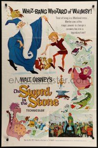 6b793 SWORD IN THE STONE style A 1sh '64 Disney's cartoon story of King Arthur & Merlin the Wizard!