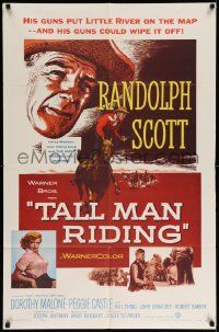 6b796 TALL MAN RIDING 1sh '55 cowboy Randolph Scott & that sexy Battle Cry girl Dorothy Malone!