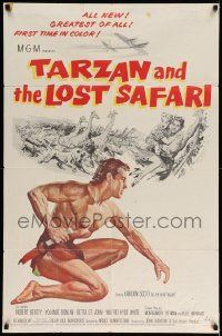 6b800 TARZAN & THE LOST SAFARI 1sh '57 cool artwork of Gordon Scott, first time in color!
