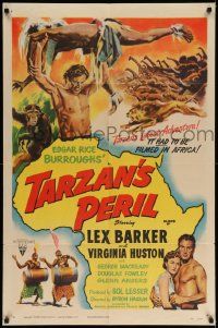 6b801 TARZAN'S PERIL style A 1sh '51 Lex Barker in the title role, it had to be filmed in Africa!