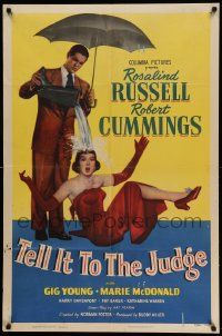 6b815 TELL IT TO THE JUDGE 1sh '49 Robert Cummings dumps water on Rosalind Russell!